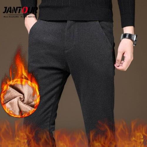 Jantour Brand Men Clothing Winter Casual Fleece Trouser Men 2020 Casual Fashion Business Pantalon Homme Skinny Work Man Pants