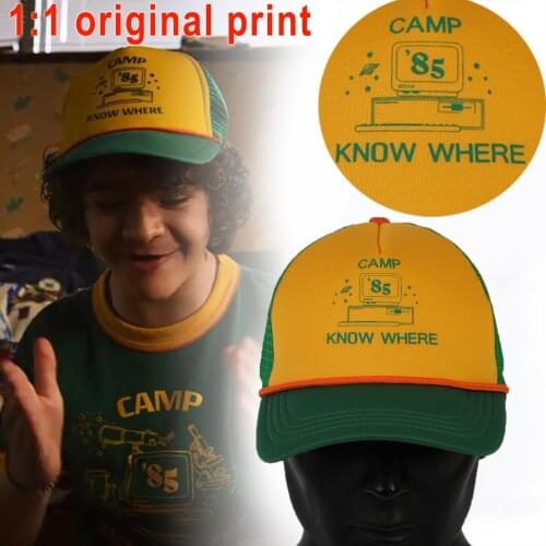 2019 Stranger Things Dustin Hat Retro Mesh Trucker Cap Yellow Green 85 Know Where Adjustable Cap Gift Halloween