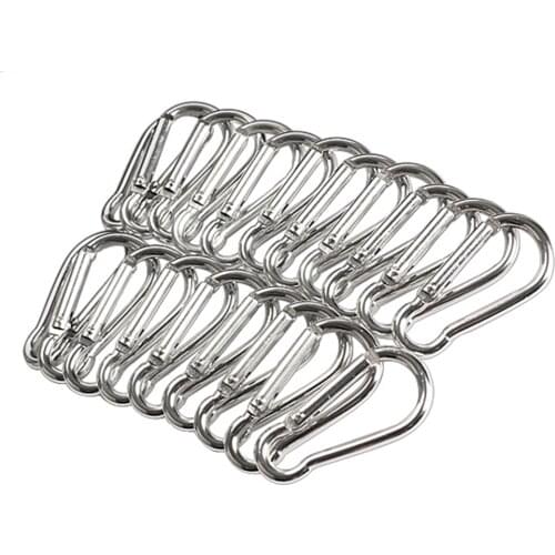 20pcs Mini Silver Aluminum Spring Carabiner Snap Hook Keychain EDC Survival Outdoor Camping Tools size 45*21*5mm