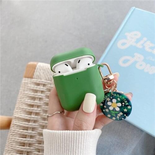 Cute Green Daisy Flower Earphone Cases For Airpods 2 1 Pattern Soft Silicon Headphone Cover for Airpods Pro Coque with Ornaments