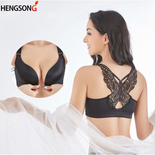 Fashion Sexy Backless Bra Push Up Underwear Front Closure Butterfly Lace Back Brassiere Breast Push Up Bras For Women Hot