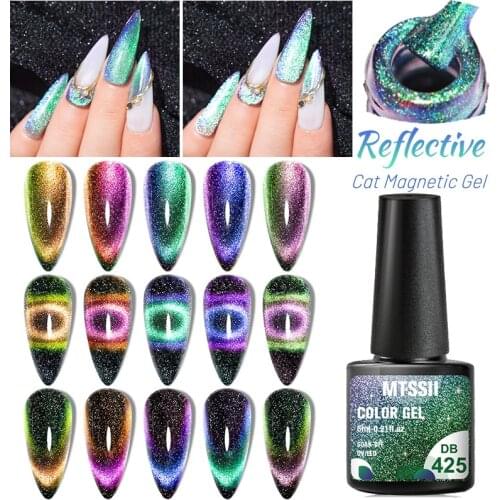 Mtssii 6ml Reflective Magnetic Cat Eye Glitter Gel Nail Polish Semi Permanent Hybrid UV Gel Long Lasting Starlight Shiny in Dark
