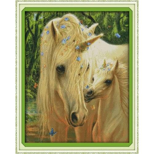 Mothers Love Horse Animal Cross Stitch Kits 11CT Accurate Printed Embroidery DIY Handmade Needle Work Home Decor Set Art