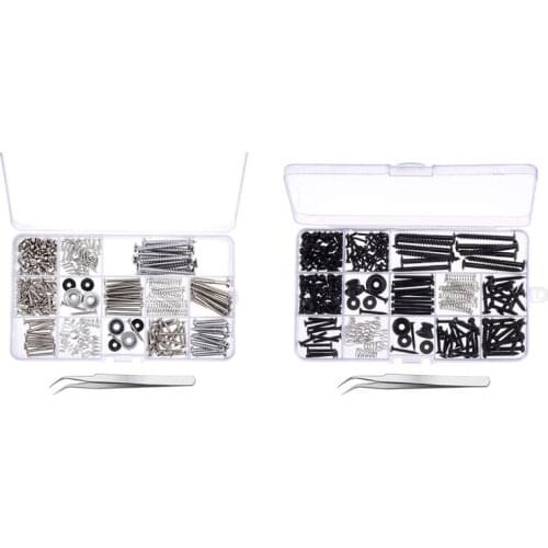 2Box Electric Guitar Screw Kit Assortment Box With Springs For Electric Guitar Bridge,Pickguard Tuner Silver & Black
