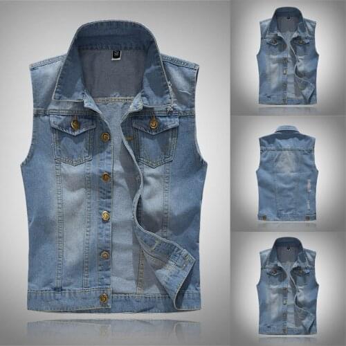 2021 New Slim Fit Cowboy Male Jacket Ripped Denim Vest Mens Jacket Sleeveless Casual Waistcoat Male Mens Jean Coat 5xl#G30