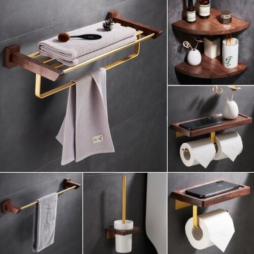 Walnut Bathroom Accessories Bath Towel Rack Towel Bar Set Toilet Paper Holder Bathroom Hardware Shelves