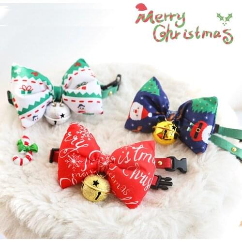 Breakaway Cat Collar Bow with Bell Merry Christmas Personalized Adjustable Bowtie Safety Buckle Kitten Collars for Cat Puppy