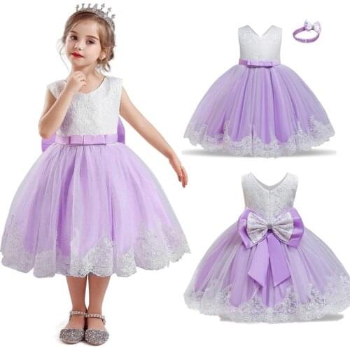 Princess Dress For Infant Girl Pageant Prom Ball Dress Communion Bow Gown Birthday Wedding Vestidos 1-5Y Children Causal Clothes