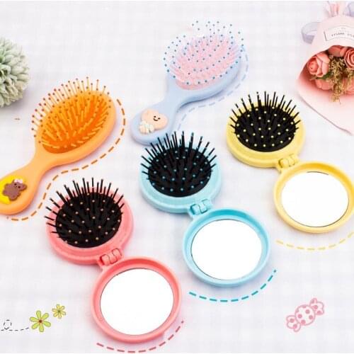 Cute Girl Folding Airbag Hair Comb Cartoon Plastic Air Cushion Hair Brush Scalp Massage Comb With Makeup Mirror Styling Tools