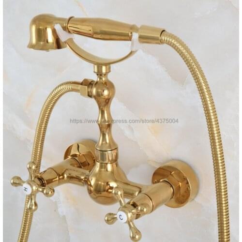 Luxury Gold Color Brass Bathroom Faucet Mixer Tap Wall Mounted Hand Held Shower Head Kit Shower Faucet Sets Nna823