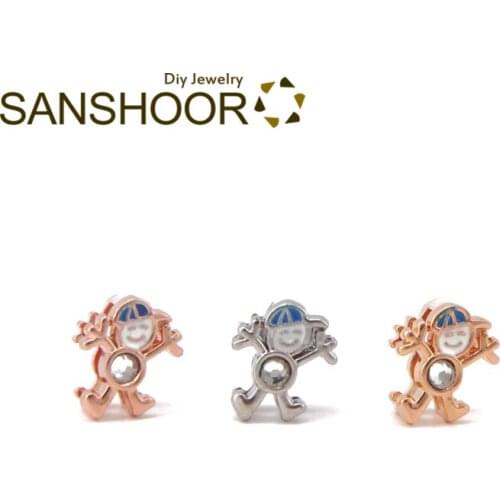 SANSHOOR Cute Boy Slide Charms Fit 8mm Wide Wrap Leather Keeper Bracelet Diy Wristband Belts Jewelry Toddler Children Gifts 6Pcs