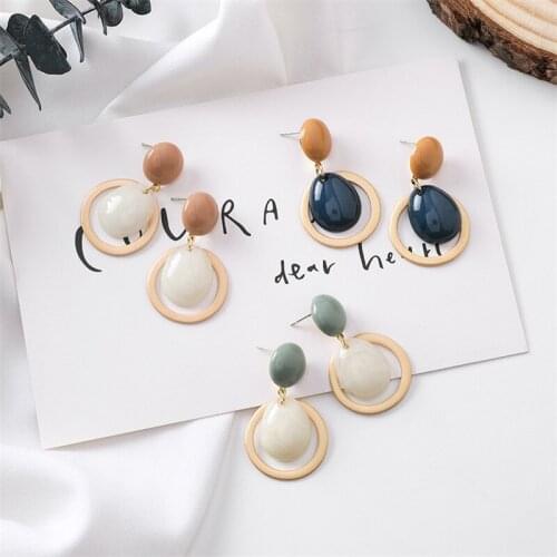 2020 Fashion Candy Color Smooth Acrylic Drop Earrings Simple Geometric Round Button Statement Dangle Earrings Bijoux Femme Gift