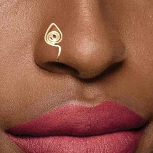 Starose 2Pcs 20.8mm Simple Ethnic Nose Ring Pins Swirl Nose Cuff Fake Nostril Piercing Helix Clip on Earrings Hoop Ear Jewelry