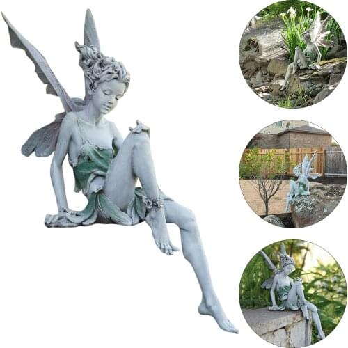 Resin Sitting Statue Garden Fairy Statue Lawn Sitting Fairy Figurine Patio Sculpture Craft for Home Yard Garden Decoration Craft