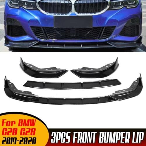 Carbon Fiber Look/Black Car Front Bumper Lip Body Kit Spoiler Diffuser Protector Cover Deflector Lips For BMW G20 G28 2019-2020