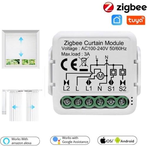 Tuya Zigbee smart curtain switch module work with Alexa Google Google Assistance voice control