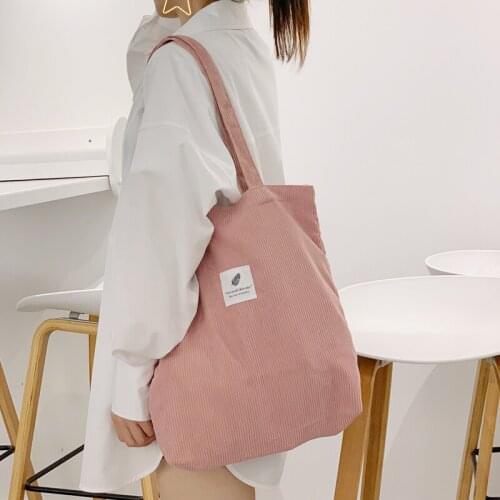 Hylhexyr Corduroy Tote Bag for Women Girls Shoulder Bag With Inner Pocket for Work Beach Lunch Travel and Shopping Grocery