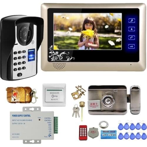Fingerprint Video Door Phone Doorbell Waterproof Intercom System Wired 7'' Monitor Talking Unlock 420TVL Home Office Security