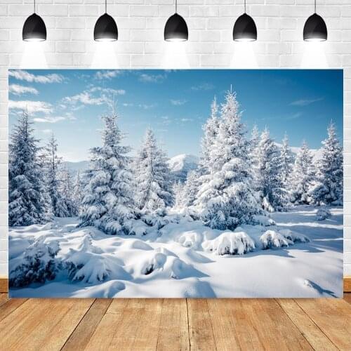 Christmas Tree Forest Snow Background Vinyl Mountain Photography Backdrops Photographic Photo Shoot Booth Photophone Photozone