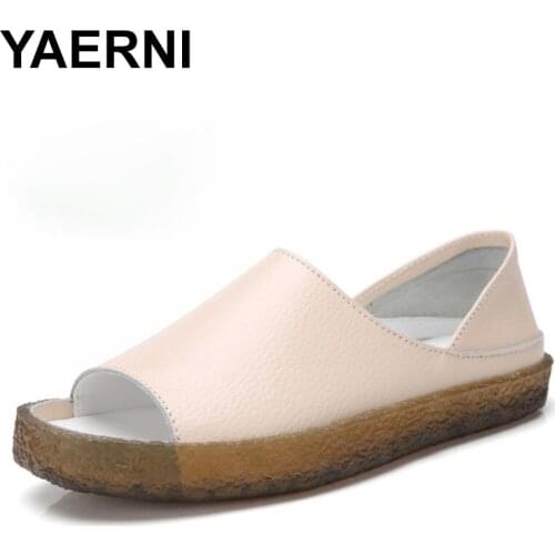 YAERNI Handmade genuine leather flat sandals for women, casual summer shoes, gladiator sandals for women, large size35-43E1311