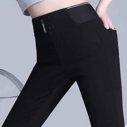 OUMENGKA Plus Size Women Black Pencil Pants Stretch Cotton 2021 Autumn New Pocket Trousers Slim Jeggings Denim Skinny 3XL 4XL