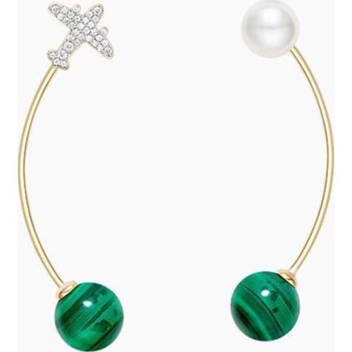 SLJELY Designer 925 Sterling Silver Fashion Personality Zircon Plane Round Green Stones Pearl Earrings for Women Travel Jewelry