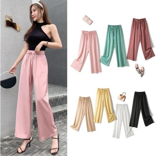 Wide-legged Trousers Womens 2020 Spring Summer Drape Wide-leg Pants High Waist Loose Straight Casual Wild Pencil Trousers A987