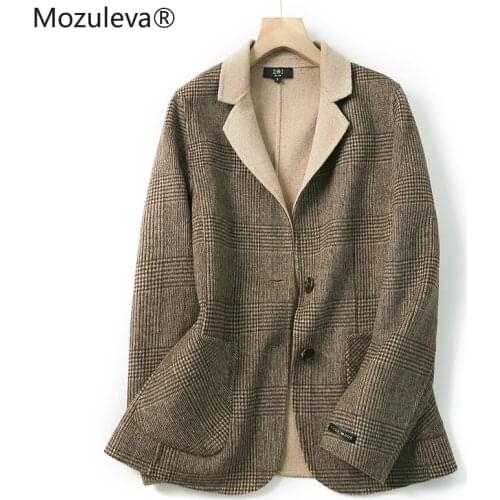Mozuleva Double-Faced Woolen Goods Coat Womens Commuter Plaid Clothing 2020 Womens Autumn and Winter Woolen Coat Blazers