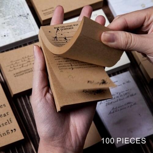 100 Sheets English Library Notes Series Kraft paper Sticky Notes Memo Pad Diary Stationary Flakes Scrapbook Decorative Vintage