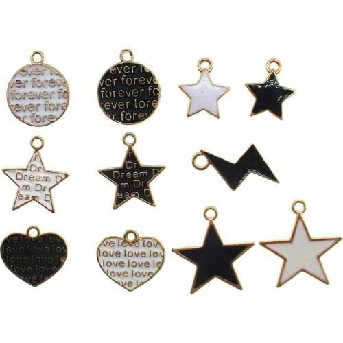20pcs/lot Enamel Heart Star Shape English Letter Enamel Charms Pendant for DIY Handmade Earring Bracelet Jewelry Making XL688