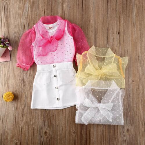 2020 Infant Baby Girl Summer Clothes Sets Long Sleeve Mesh Polka Dot Blouse+Vest Tops+Skirts Outfit