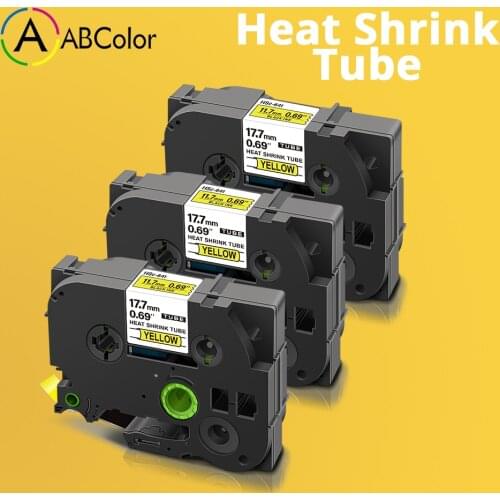 3PK Tape For Brother HSe 641 HSe-641 Heat Shrink Tube Tape HSe641 hse 641 Black on Yellow 18mm For Brother P touch Label Maker