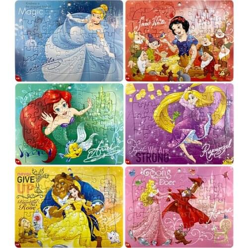 6PCS/set Random color Disney Cartoon Snow Princess and Mickey Baby Boy Girl paper frame 40 piece jigsaw puzzle birthday gift
