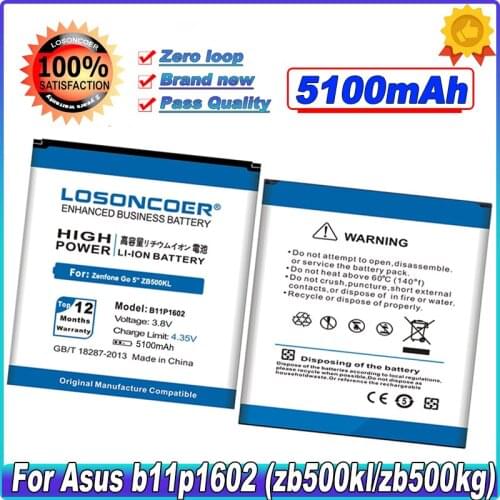 LOSONCOER 5000mAh B11P1602 Mobile Phone Battery For ASUS Zenfone Go 5" ZB500KL X00AD X00ADC X00ADA Battery