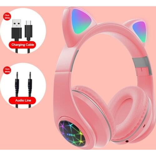 M2 Cat Ear Luminous Head-mounted Bluetooth Headset Wireless Portable Collapsible With Microphone Hands-free Support TF Card