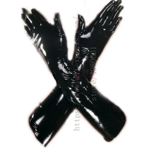 Fast delivery within 7days black adults Fetish five finger gloves to elbow what is made of 100% real natural latex materials