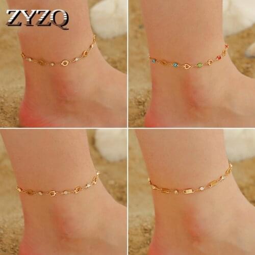 ZYZQ Summer Beach Foot Ornaments Simple Geometric Hollow Anklet Femininity Love Tassel Foot Chain