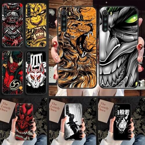 Japanese samurai oni mask Phone case For Xiaomi Redmi Note 7 7A 8 8T 9 9A 9S 10 K30 Pro Ultra black soft Etui tpu coque painting