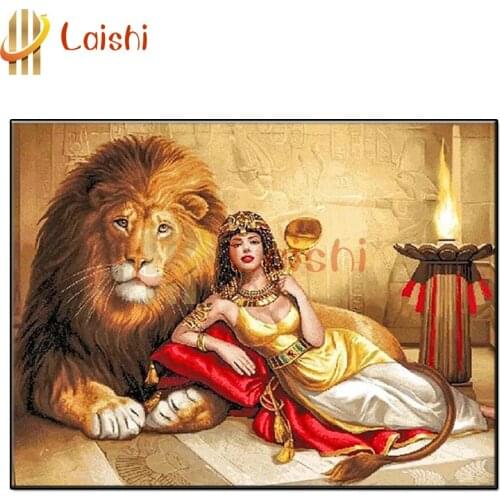 5d Diy diamond painting Lion and Cleopatra, Egyptian landscape full picture square drill diamond embroidery rhinestone painting