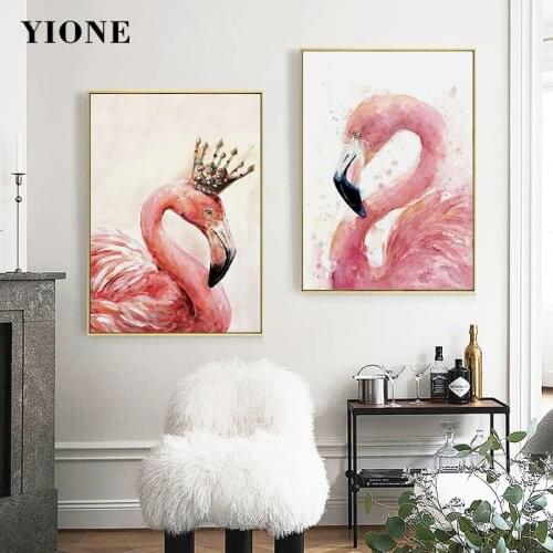 Pink Couples Flamingo Canvas Posters and Prints Cartoon Animal Wall Art Paintings Pictures for Living Room Bedroom Home Decor