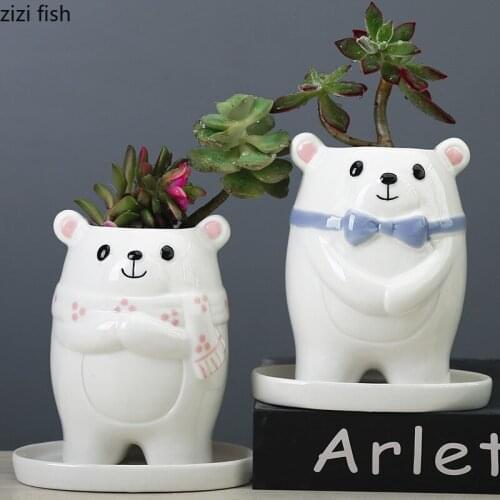 Ceramic Flowerpot Animal Flower Pot Bear Ornaments Succulent Flower Pots Potted Gardening Supplies Decorative Vase Plant Pots
