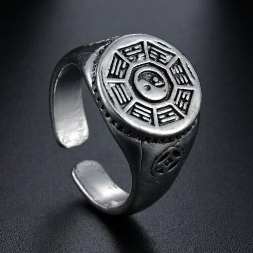 Retro Yin Yang Tai Chi Ring For Men Women Boy Vintage Punk Metal Adjustable Rings Unisex Cool Gothic Jewelry Gift Anillos