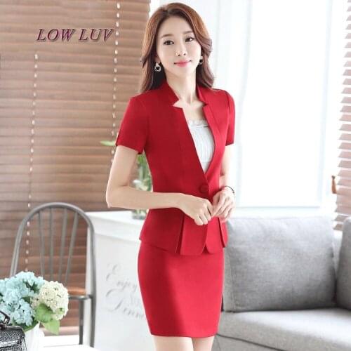 Fashion womens slim Skirt suit summer OL formal short-sleeve blazer with skirt female plus size Business Womens costumes