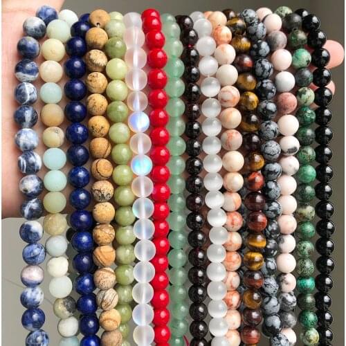 Natural Stone Beads Round Agates Lava Garnet Jades Loose Spacer Beads for DIY Making Bracelet Necklace Jewelry 4/6/8/10/12mm