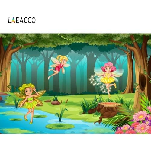 Laeacco Cartoon Angel Elf Flowers Scene Baby Children Photography Backdrops Dreamlike Photographic Studio Photo Backgrounds Wall