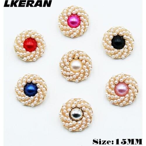 LKERAN 10Pcs/lot 15MM Flower Metal Pearl Buttons For Shank Handmade Sewing Button Diy Weding decoration Crafts Accessories