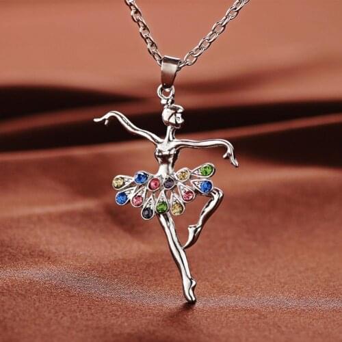 Fashion Lady Ballerina Pendant Necklace Rhinestone Charm Jewelry Fashion Jewelry Ballerina Pendant Charming Necklace Xmas Gift