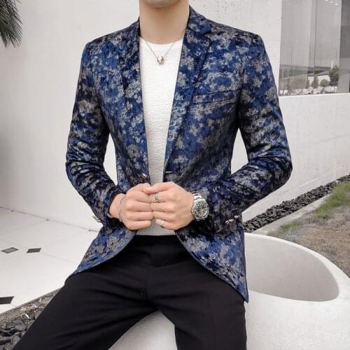 2019 Mens Prom Blue Cloud Print Blazers Para Hombre Male Blazer Men Party Slim Fit Tailored Suit Jacket