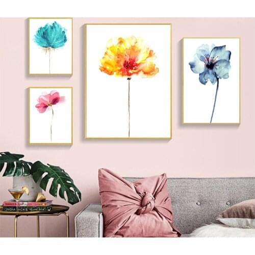 Wall Art Picture Cuadros Home Decor Watercolour Flower Colorful Beautiful Rose Canvas Painting Print Nordic Minimalist