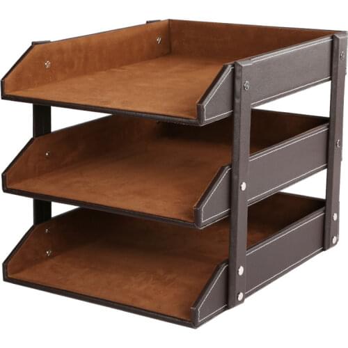 Ever Perfect 3 Layers PU Leather Document A4 Letter Tray File Holder Magazine Rack Desk File Organizer Storage Drawers